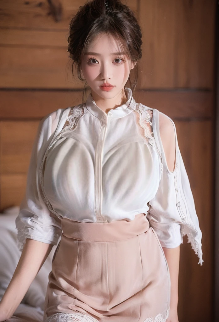 (masterpiece, best quality, high resolution), Lace shirt,Mini hip skirt,