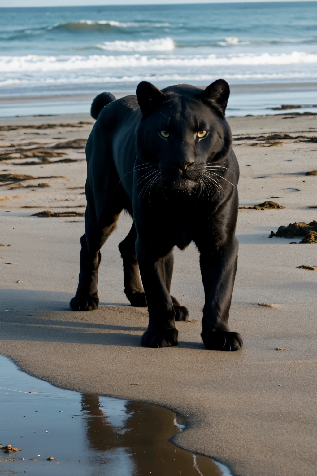 Black Panther animal on the prowl beach

