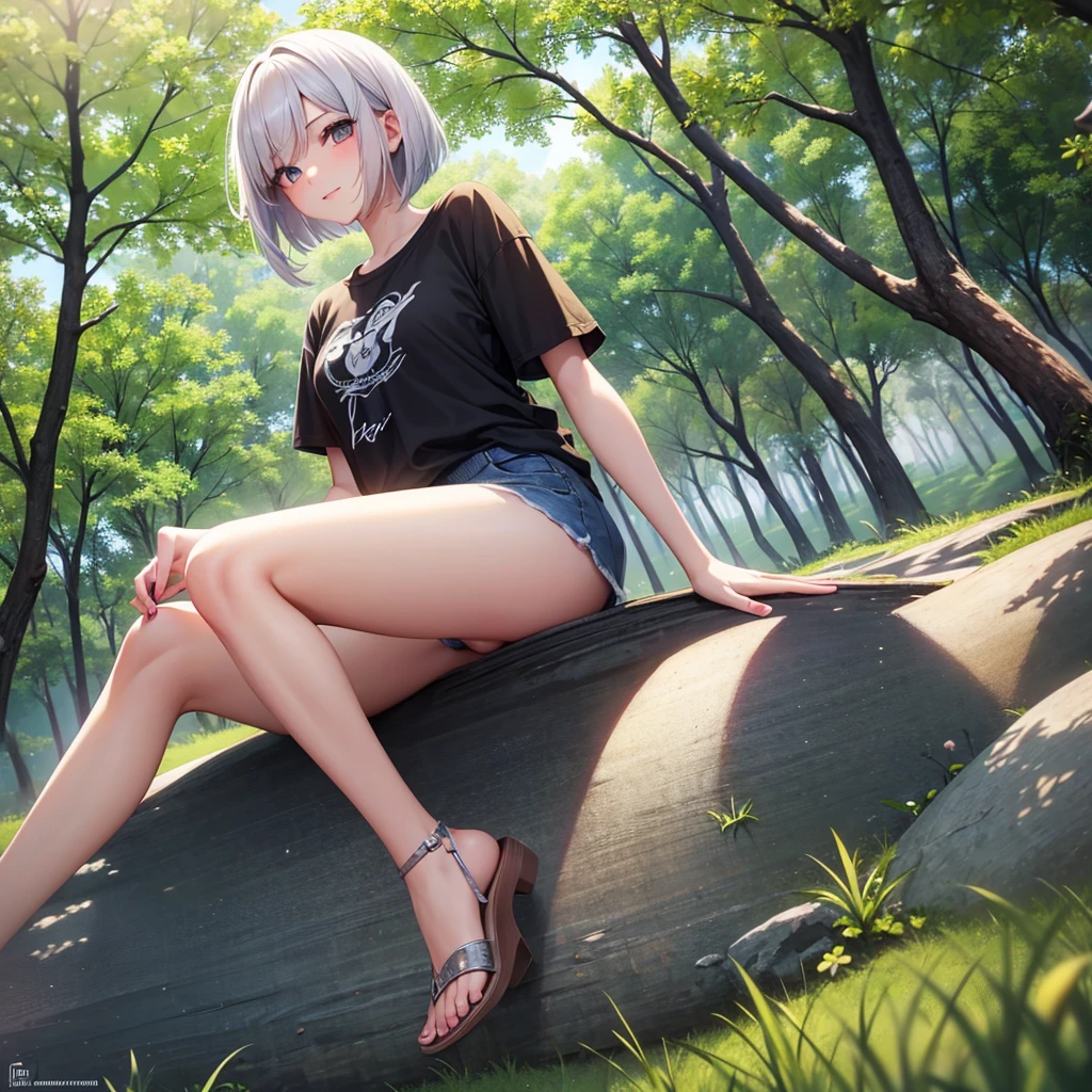 8K high quality,1 pretty girl,Complete limbs,Full Finger,Short Bob,Jersey,T-Shirts,Summer Park,Playing with her pussy in the park