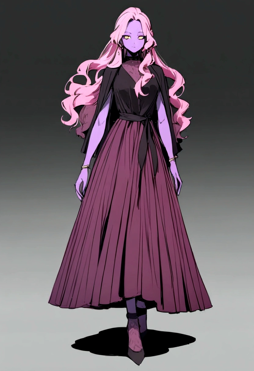 Woman with long hair, pink skin and pink hair, whole body