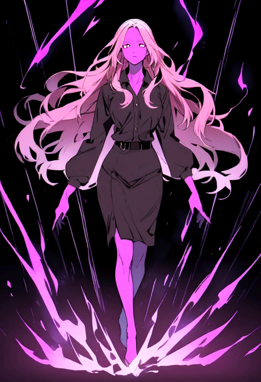 Woman with long hair, pink skin and pink hair, whole body 