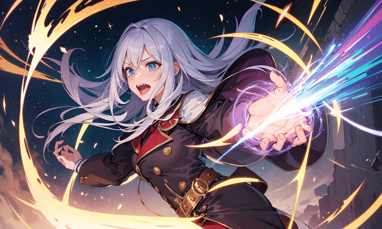 The female magician screaming in the magic barrier