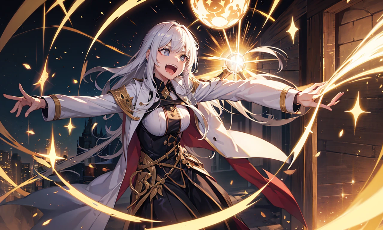 The female magician screaming in the magic barrier