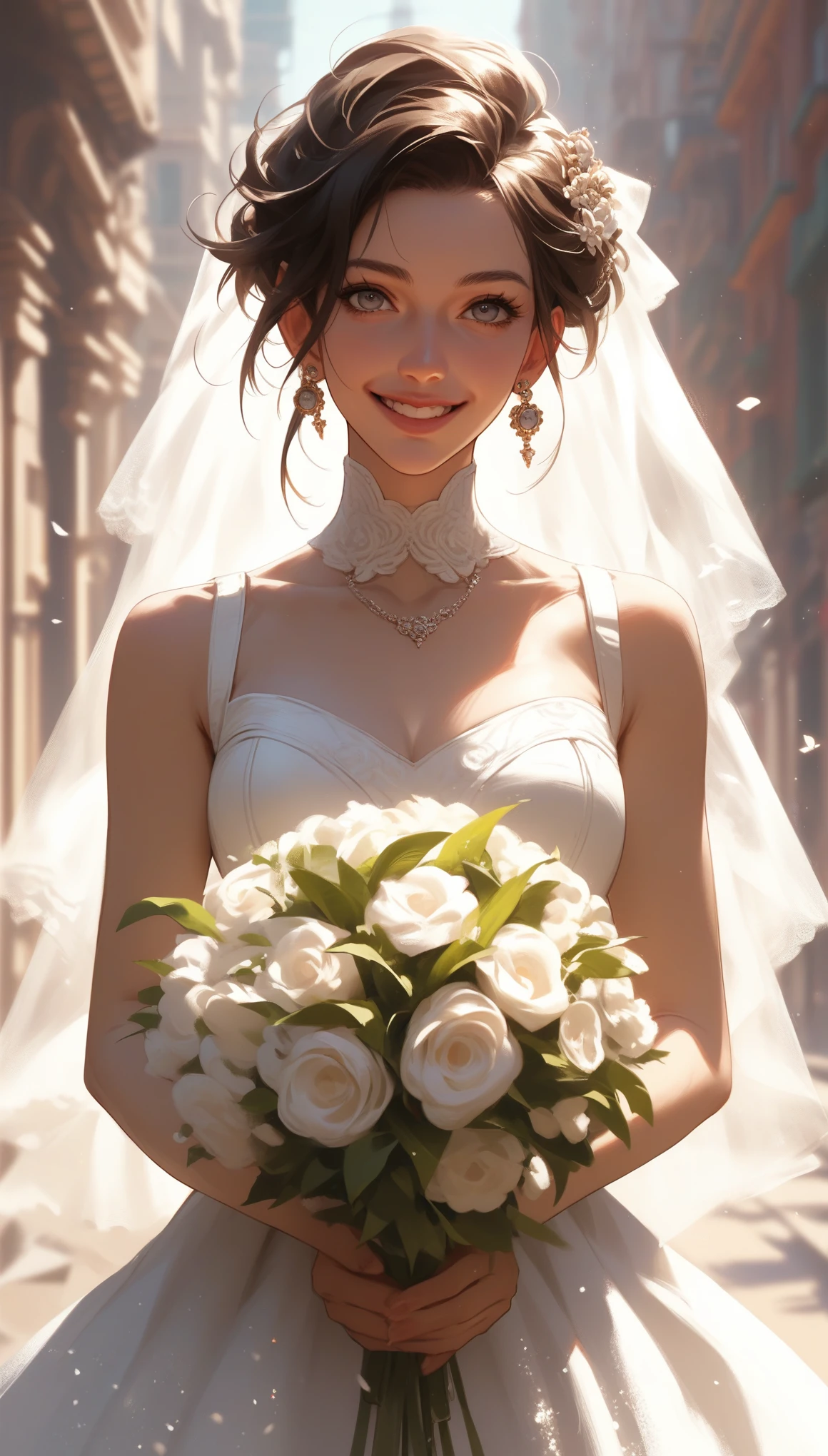 score_9, score_8_up, score_7_up, score_6_up, score_5_up, score_4_up, beautiful woman, captivating smile, pure white wedding dress, amazing style, bouquet, steampunk, dieselpunk, clockpunk, cyberpunk, glitter effects, source_anime, rating_safe