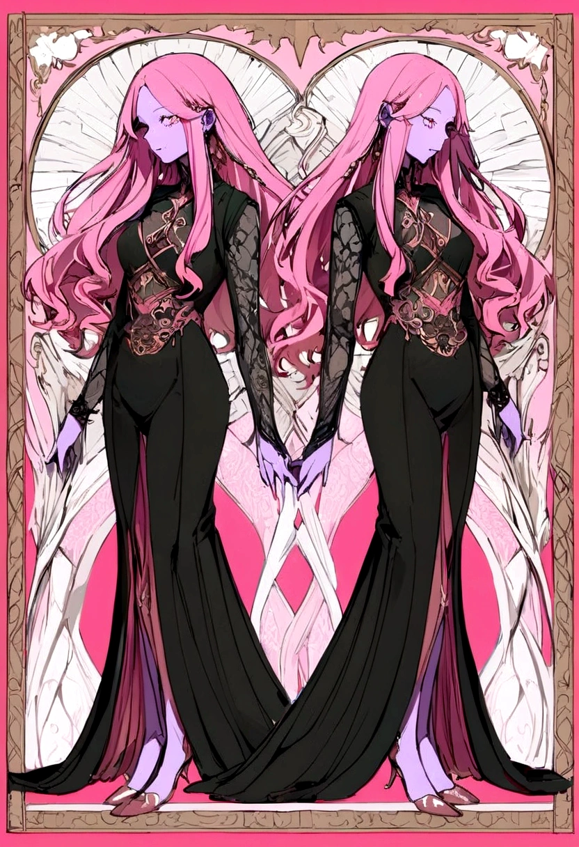 Woman with long hair, pink skin and pink hair, whole body
