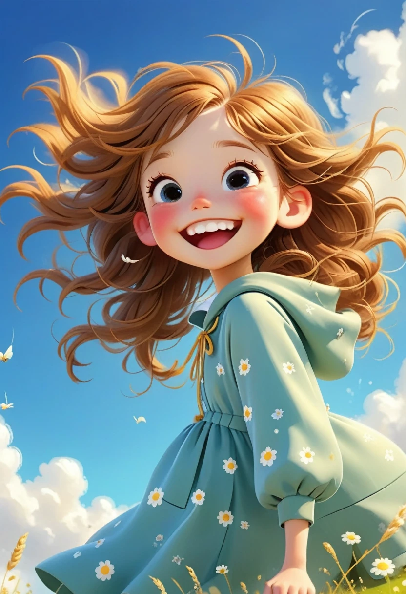 (((bee))), As a cartoon character,  very cute, Sky image、Wind motif、 smile, High detail, reality, 8K , Smooth, Simple