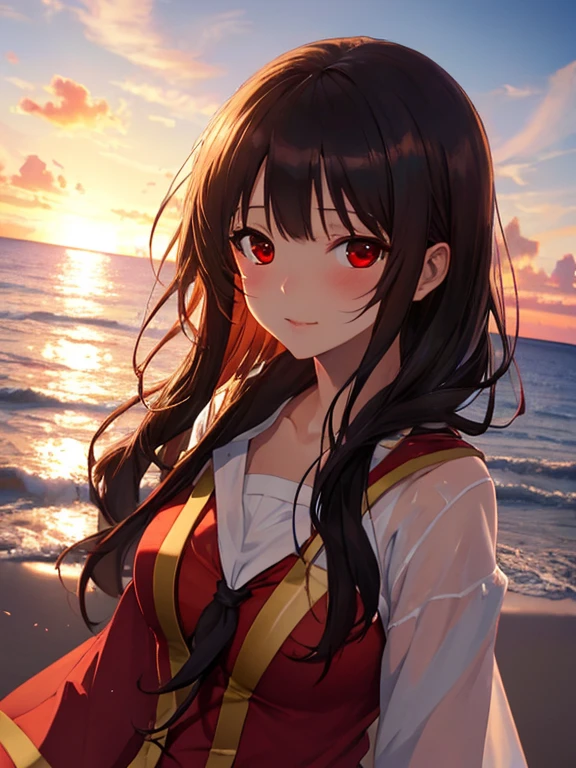 Morning Glow, Ocean, Megumin, mermaid, uhd, retina, masterpiece, ccurate, anatomically correct, textured skin, super detail, high details, high quality, best quality, highres, 4K