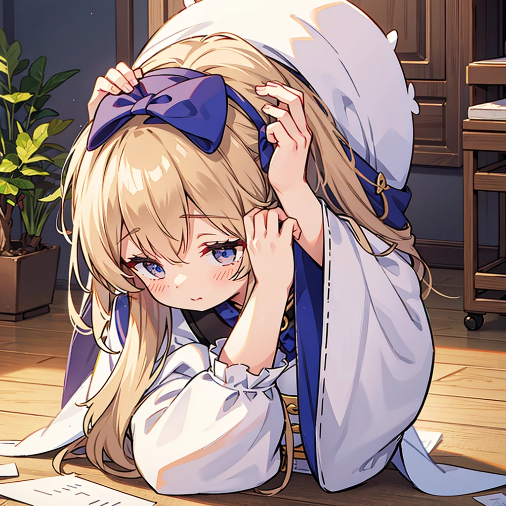 Cute girl bowing her head