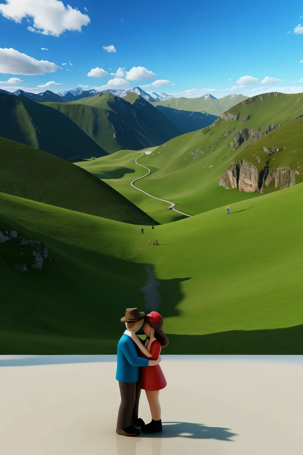 lovers cartoon 3d hug sad landscape