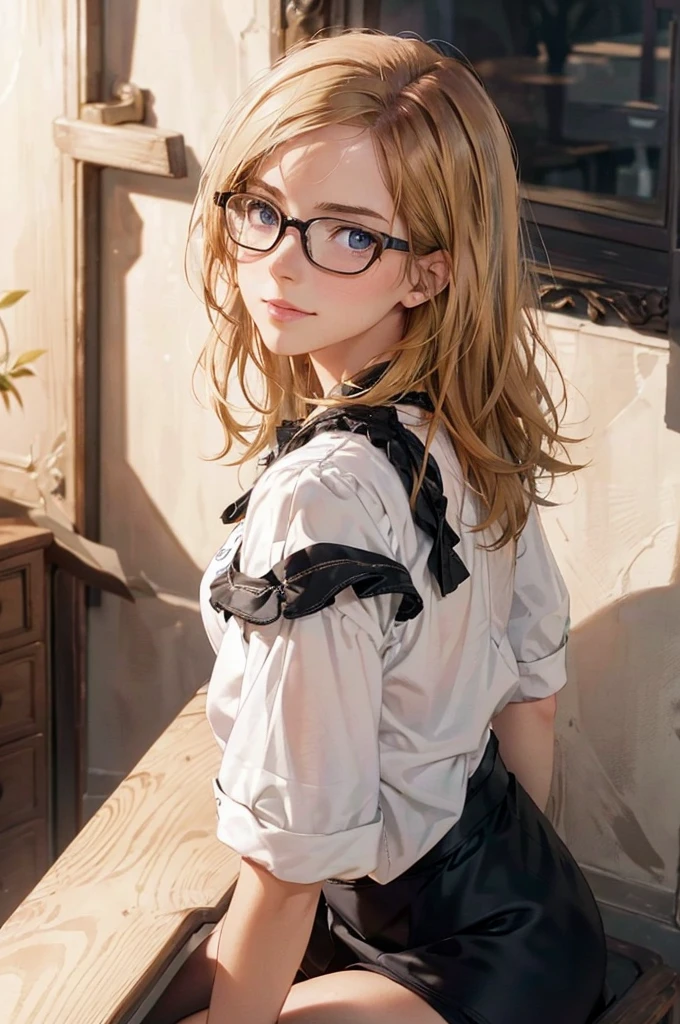 Masterpiece, 最high quality, high quality, High resolution, high quality texture, high quality shadows, High resolution, Beautiful details, Detailed CG, Detailed Texture, Realistic representation of face, Realistic, colorful, delicate, Cinematic Light, Side light, Lens flare, Ray Tracing, sharp concentrated, (1 Girl,concentrated:1.3), ( Intricate details, compensate, PureErosFaceV1:0.5), (細部まで美しいdelicateな顔, 緻密で美しいdelicateな瞳, Perfect Facial Proportions, Dense skin, Optimal ratio of four fingers to one thumb,Unified 8k wallpaper, Arms under chest, Modest chest, Wide Hips, Smooth upper abdomen, 35 years old, blue eyes, glasses, air fortress hair, blonde hair, house wife, the gaze of true love, lips of temptation, A look full of compassion ,a smile full of love, i love you, Acting lovey-dovey, I love you so much I'm crazy,

cabin attendant uniform,white blouse,tight fitting black skirt,black stockings, excellent secretary ,working as a secretary, wooden desk, wooden chair