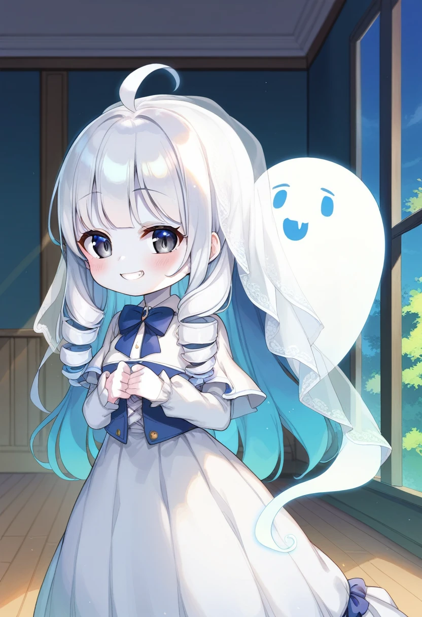 score_9, ,score_7_up, score_6_up, 1girl, source_cartoon, source_anime,breathtalking Scenery,watercolor,smooth soft skin, natural skin,
BREAK
(loli:1.8), (little female child:1.8),(white skin:1.8),(loli toddler:1.6),(ghost girl:1.7),6 yo,(ultra cute face),(mini girl:1.4),(muffin top:0.9),preschooler,,kawaii, loli face, round face,spirit girl,
BREAK
(platinum eyes:1.2),(silver hair:1.2), (drill hair:1.2),ahoge,(grin smug:1.1),hair between eyes,beautiful eyes, detailed eyes, puffy eyes,
BREAK
(lower body fused with ghost:1.2),(PVC material lower body:1.2),(flying:1.4),ghostly effect,(floating in aerial:1.3),zero gravity,seethrough,
BREAK
cape sleeve,(loose wedding dress:1.2), (excessive long white wedding dress:1.2), wedding organza dress, from behind,berline wedding dress,(silk veil:1.3),
BREAK
(indoors:1.5),Walking through the pedestrian-friendly lanes, we were surrounded by an explosion of emerald greenery that seemed to breathe life into the city