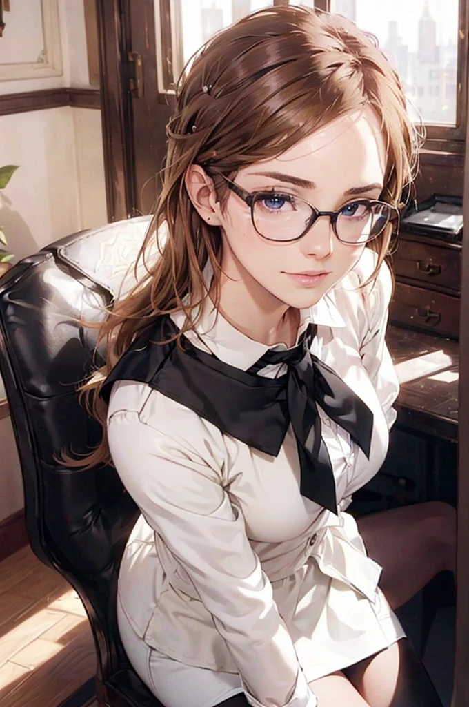 Masterpiece, 最high quality, high quality, High resolution, high quality texture, high quality shadows, High resolution, Beautiful details, Detailed CG, Detailed Texture, Realistic representation of face, Realistic, colorful, delicate, Cinematic Light, Side light, Lens flare, Ray Tracing, sharp concentrated, (1 Girl,concentrated:1.3), ( Intricate details, compensate, PureErosFaceV1:0.5), (細部まで美しいdelicateな顔, 緻密で美しいdelicateな瞳, Perfect Facial Proportions, Dense skin, Optimal ratio of four fingers to one thumb,Unified 8k wallpaper, Arms under chest, Modest chest, Wide Hips, Smooth upper abdomen, 35 years old, blue eyes, glasses, air fortress hair, blonde hair, house wife, the gaze of true love, lips of temptation, A look full of compassion ,a smile full of love, i love you, Acting lovey-dovey, I love you so much I'm crazy,
cabin attendant uniform,white blouse,tight fitting black skirt,black stockings, excellent secretary ,working as a secretary, wooden desk, wooden chair