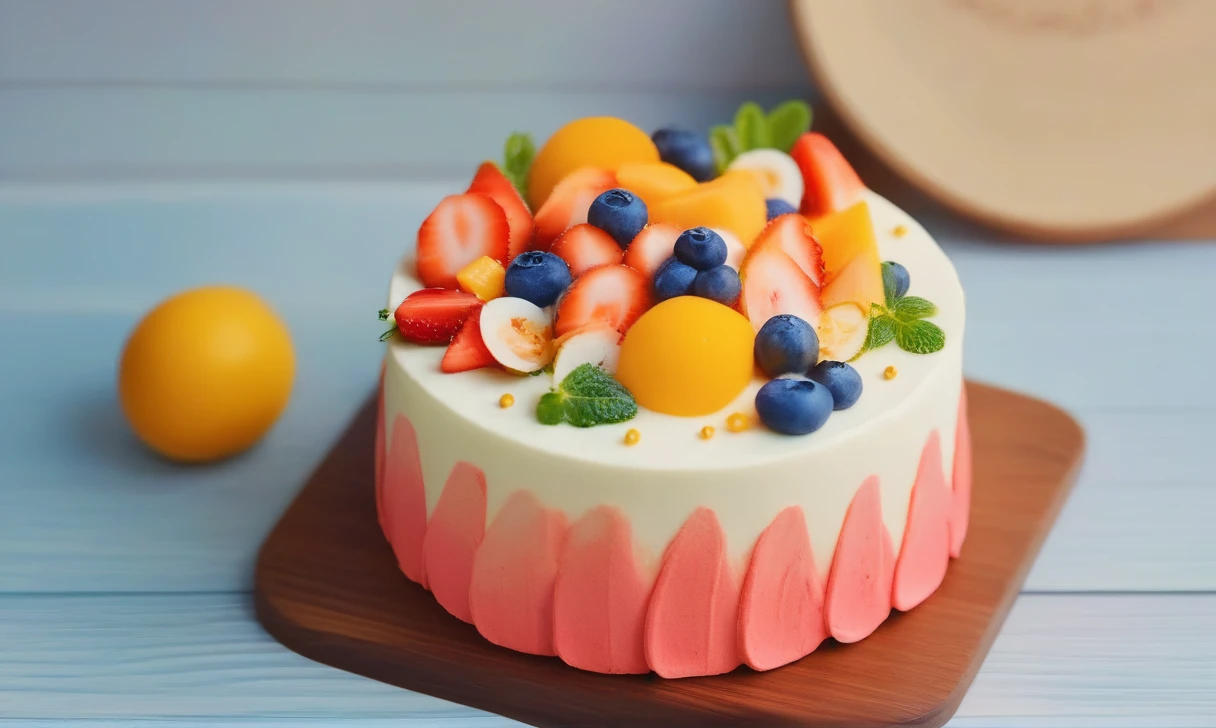 Gourmet Food Photography 1 Tier Cake CD_An XL shaped like a Sarchibi was placed on the table.,Simple Background,Fine art,detailed,indoor,Zodiac,Tilt Shift,Miniature,Cute and adorable,still life,from the front,View your viewers,No humans . Soft natural light,マクロのdetailed,Vibrant colors,Fresh ingredients,Shiny texture,Bokeh Background,Style plating,Wooden table top,Decoration,Fascinating,Editorial Quality,8K,High resolution,超High resolution,masterpiece,Highest quality,highly detailed,High resolution,細かくdetailedに,extremely detailed,ultra detailed,wallpaper