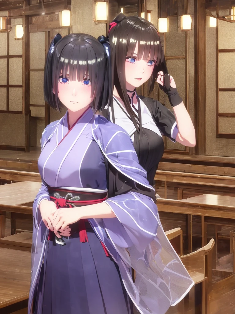 Nino nanaco、short hair, Twin tails、 blue eyes, hair ornaments, Hair Ribbon, blunt , Both sides up, butterfly hair ornaments, skirt, No sleeve、Random color see-through kunoichi costume、Japanese see-through female samurai costume、See-through female ninja costume,, Open clothes, Collared dress emphasizes cleavage、胸の谷間のSweat is noticeable、Professional lighting light reflection、 looking at viewer, (masterpiece:1.2), Highest quality, High resolution, unity 8k wallpaper, (figure:0.8), (Beautiful fine details:1.6), Highly detailed face, Perfect lighting, Highly detailed CG, (Perfect hands, Perfect Anatomy),heavy rain、heavy rainで全身びしょ濡れ、heavy rainで全身びしょ濡れの服、High heels、 ((Perfect handsの形))、(Perfect foot shape、Embarrassed expression、blush、Gestures to seduce a man、Shining Sweat、Perfect Skin,Sweat is noticeable、太もものSweat is noticeable、 Fair skin,Tight waist, Sweating profusely、Sweaty hair、Sweaty clothes、Sweaty、Visible sweat、rain-wet hair、A vast Western church with stained glass windows