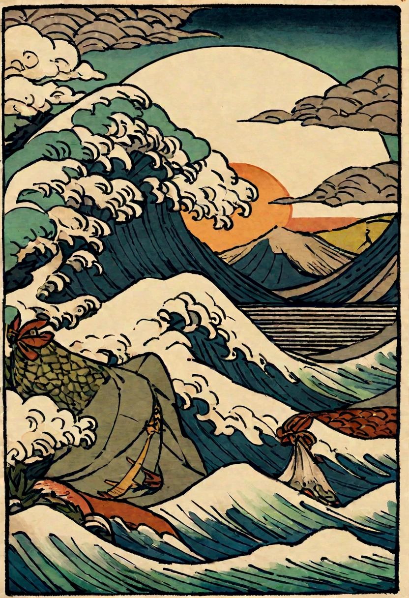 Ukiyo-e，Pokémon，ocean，Big scene，Pokémon