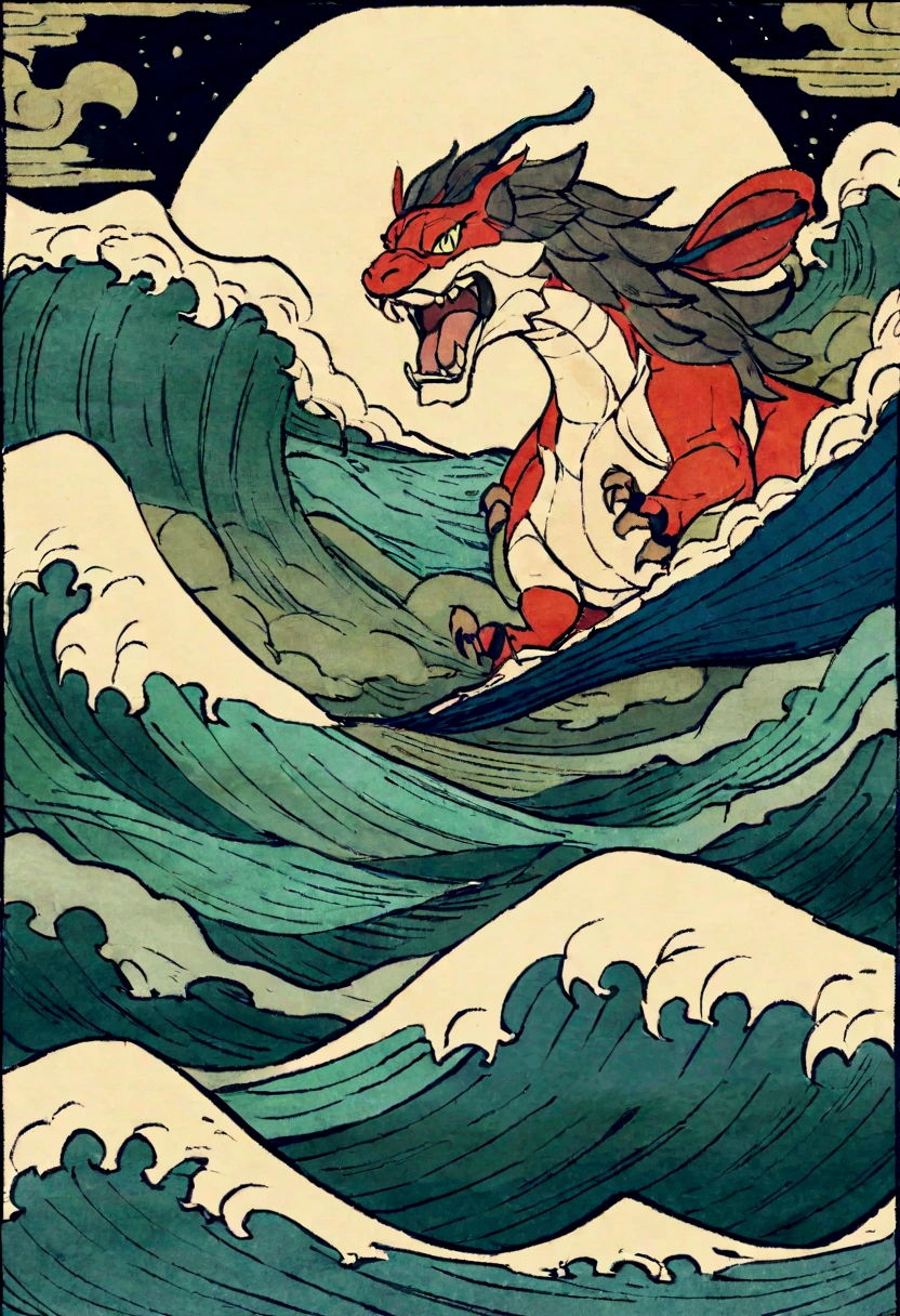 Ukiyo-e，Pokémon，ocean，Big scene，Pokémon