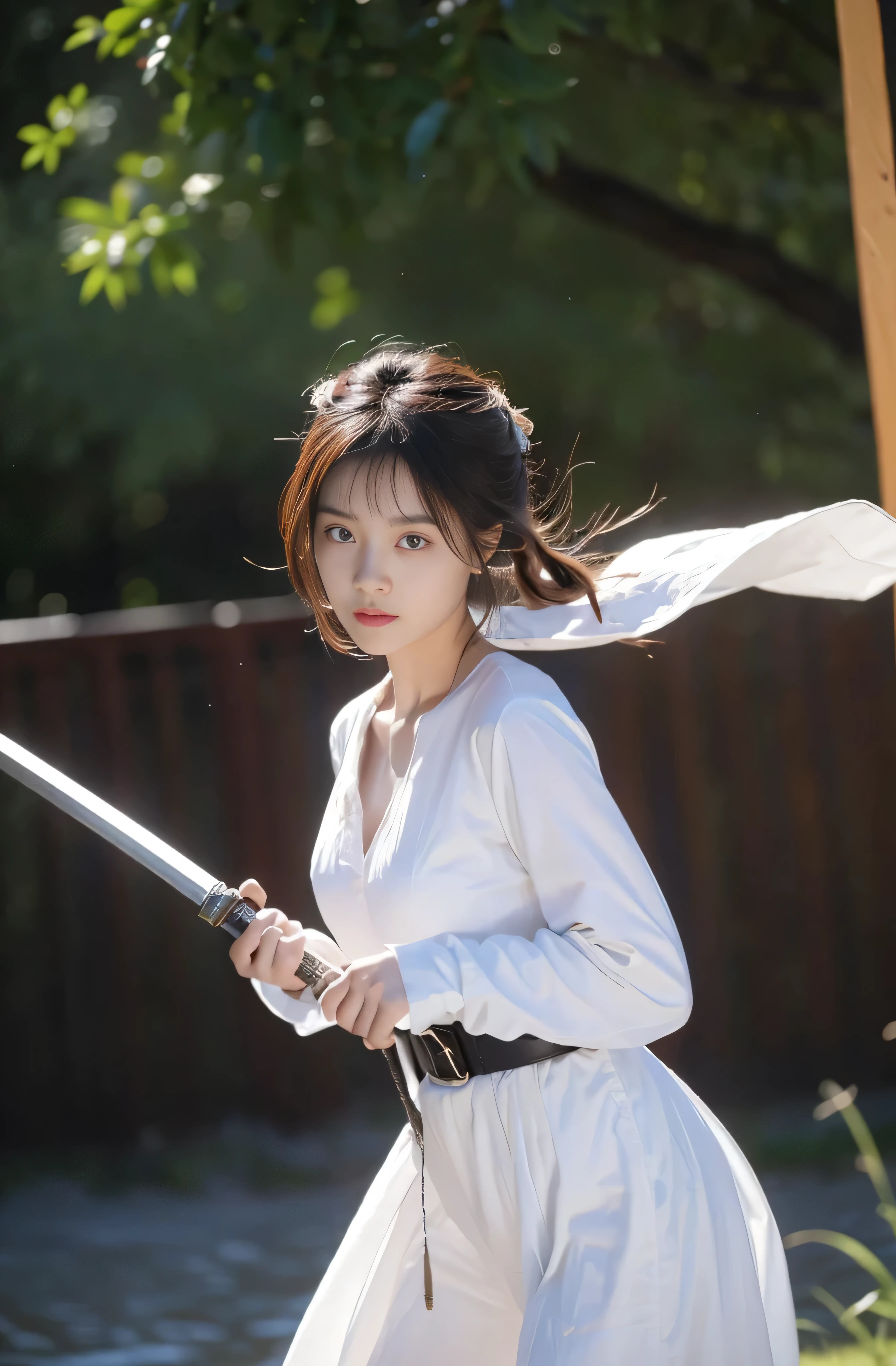 1 girl,Looking at the audience, Focus alone, Practical, Hold a sword in hand