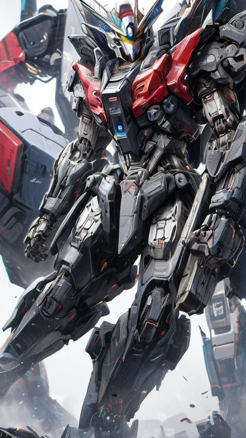 a giant mecha robot in a post-apocalyptic wasteland, beam saber combat, detailed mecha design, dynamic action pose, cinematic lighting, dramatic camera angle, highly detailed, photorealistic, 8k, hyper-realistic, masterpiece, ultra-detailed, perfect lighting, volumetric fog, cinematic atmosphere, sci-fi, industrial, gritty, grim, intense, epic scale, powerful, imposing, intimidating, awe-inspiring