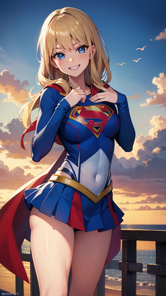 Supergirl, Grinning.