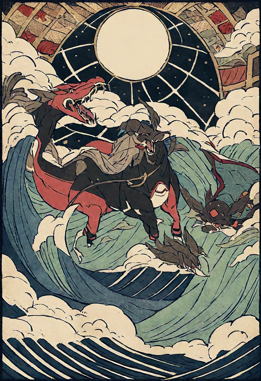 Ukiyo-e，Pokémon，ocean，Big scene，Pokémon，Kyogre，Kyogre