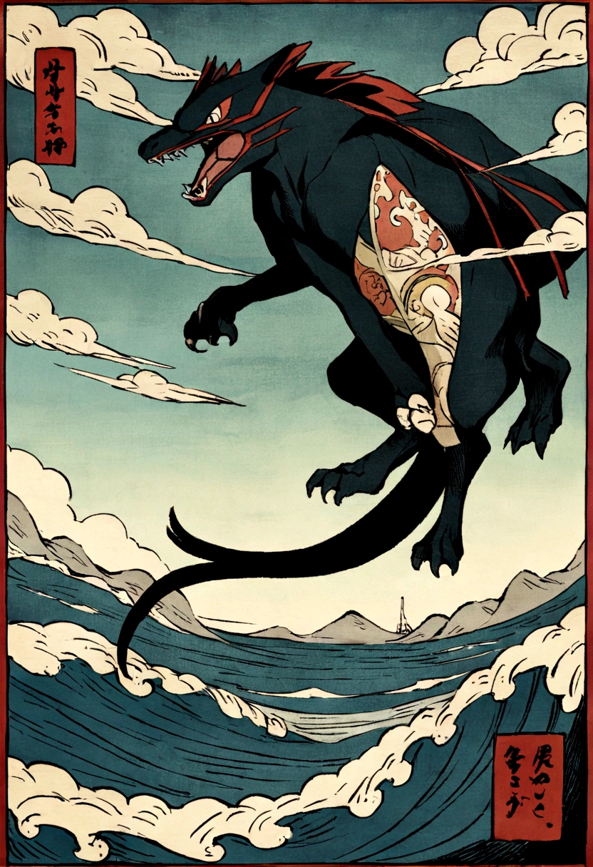 Ukiyo-e,Pokémon,ocean,Big scene,Pokémon,Kyogre,Kyogre