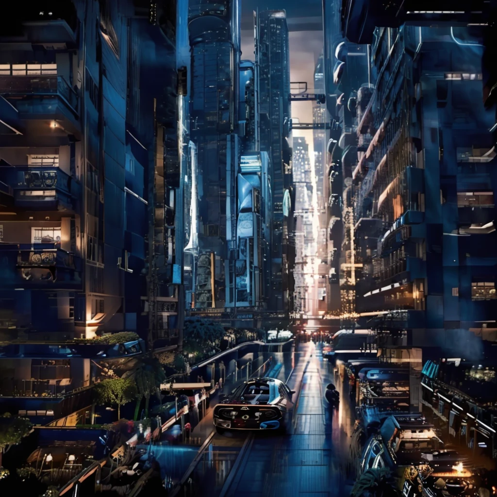 There are many wealthy people, Happy future city,Have pets, Different luxury cars, there are different types of people, Live together, There is a male protagonist