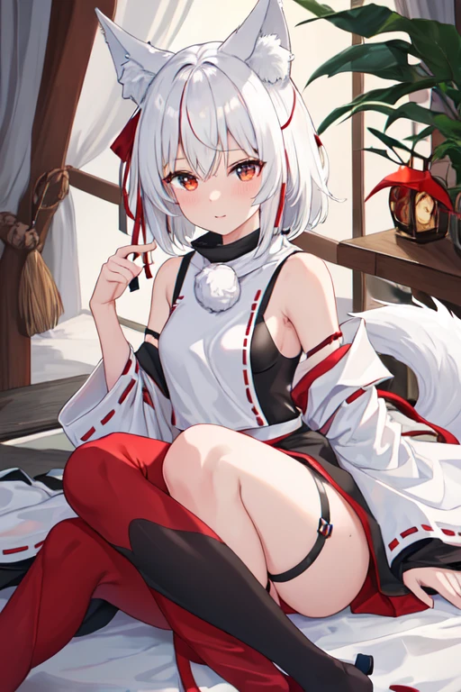 Highest quality, masterpiece, High resolution, 一人in, {inubashiri_momiji_East:1.15}, animal_ear, Wolf_ear, short_hair, red_eye, white_hair, hin, Talkin&#39;_hin, Wolf_tail, tail, red面, chest, One girl, no_hat, white_background, Simple_background, just_shoulder, Looking_in_Audience, upper_body,just_naked_