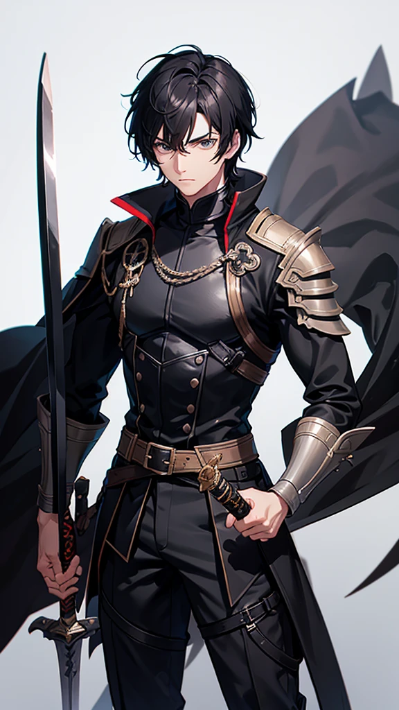 Male character with black hair and swords and black clothes
