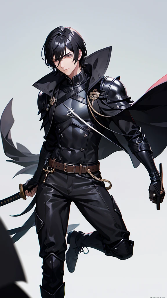 Male character with black hair and swords and black clothes