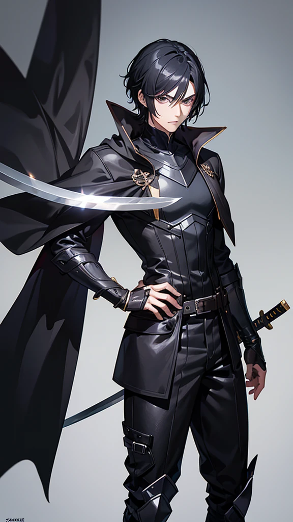 Male character with black hair and swords and black clothes