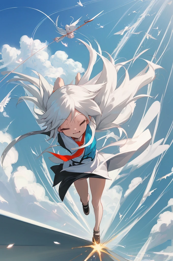 Kizi, White hair, Linda, seamless, best qualityer, detailed, アニメ, fly away, boobies, enjoying