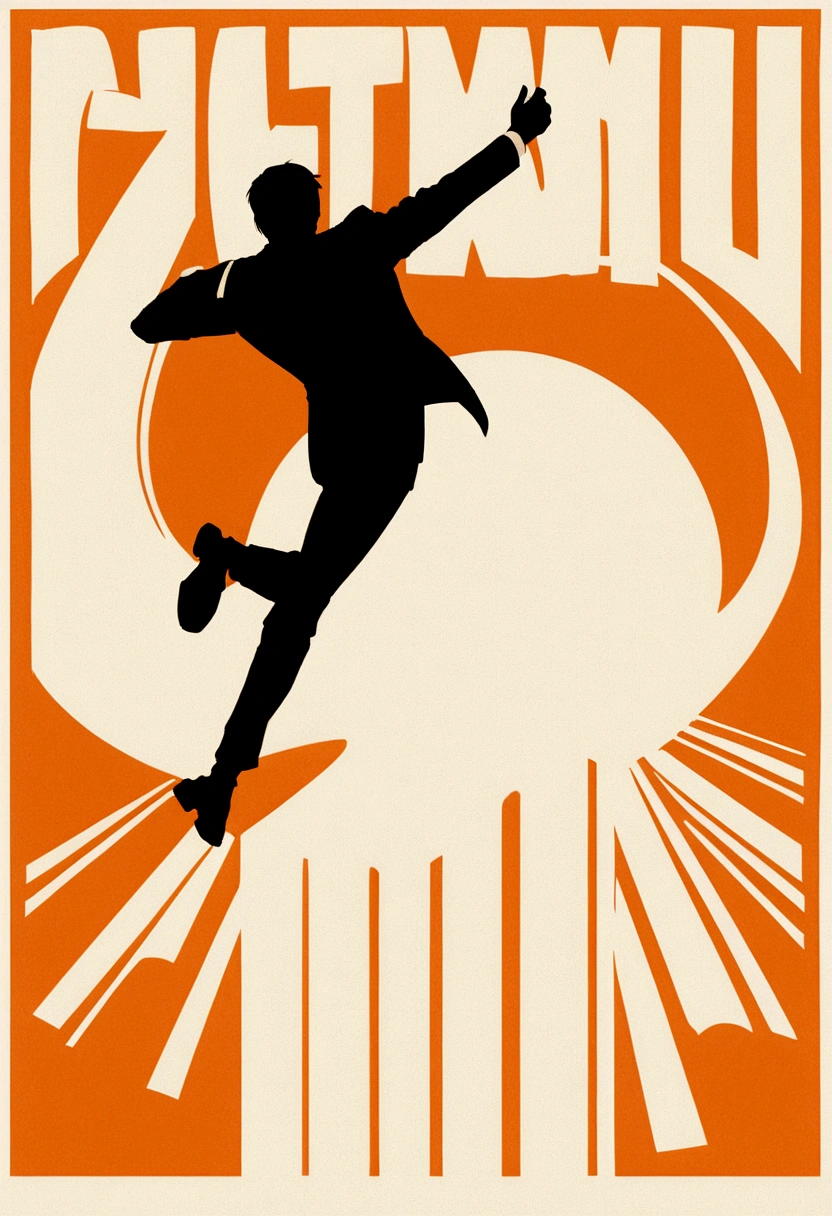 A hand holding a【cocktail]，with simple lines, in the style of graphic design poster art by Braun and Saul Bass，on a【blue]
background, simple, a white silhouette of the human body on an[orange]background, in a bold stencil print. --ar 9:16 --v 6.0--s 50
