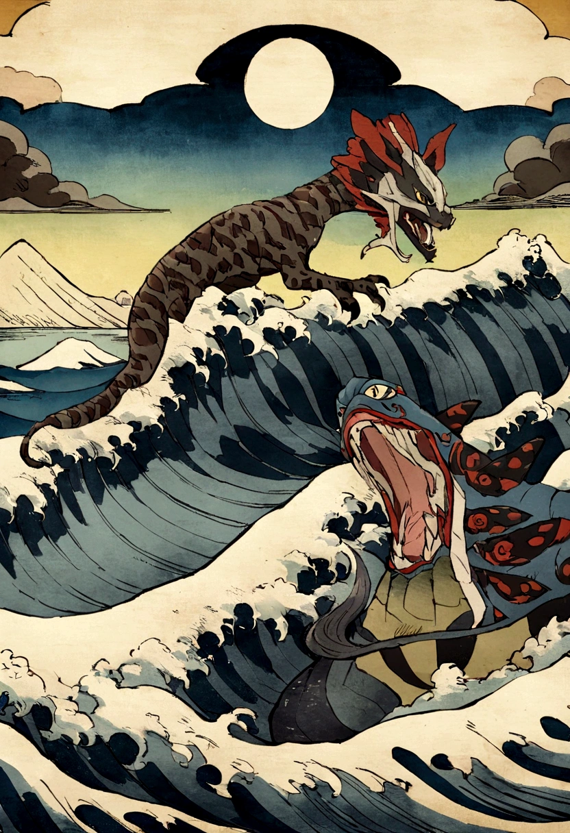 Ukiyo-e，Pokémon，ocean，Big scene，Pokémon，Kyogre，Kyogre