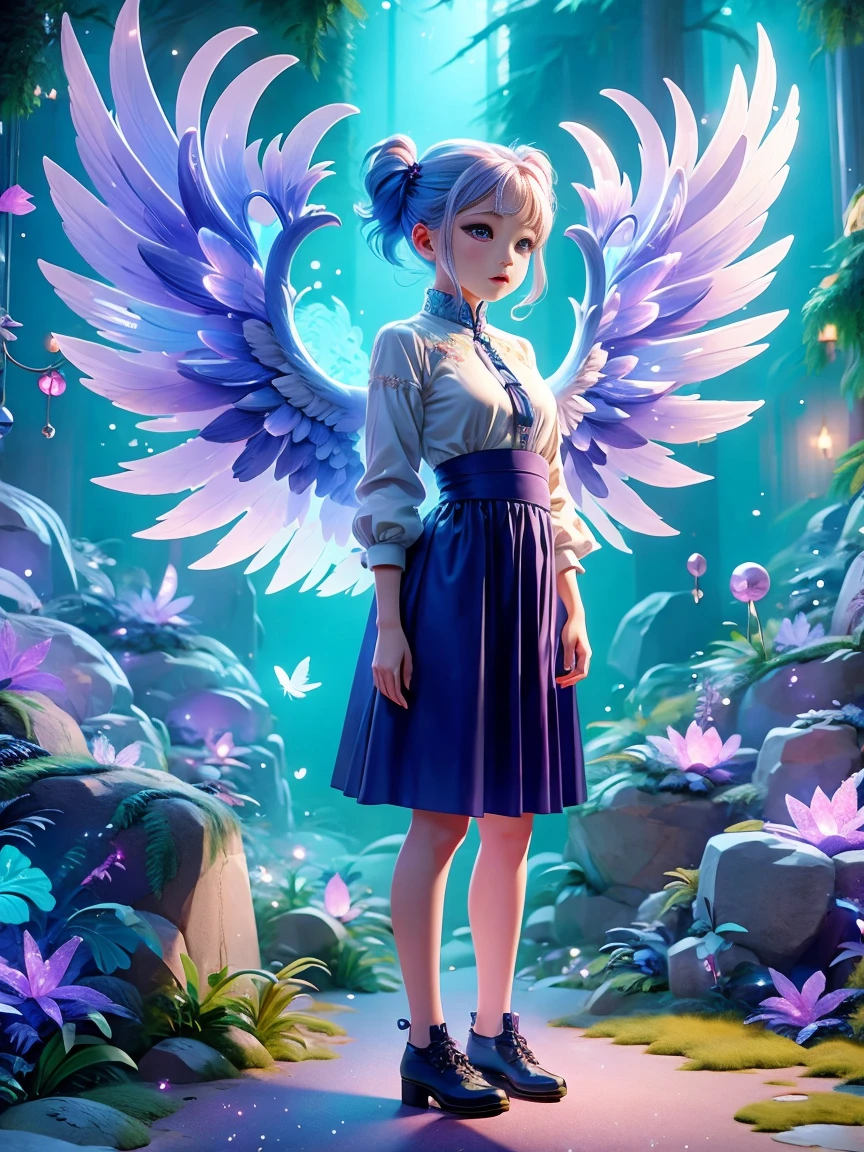 Chalk color style,I live in the sky,There are angel wings、8K,cute,cute大きな胸,Digital Art,high quality,Very detailed, Chalk color