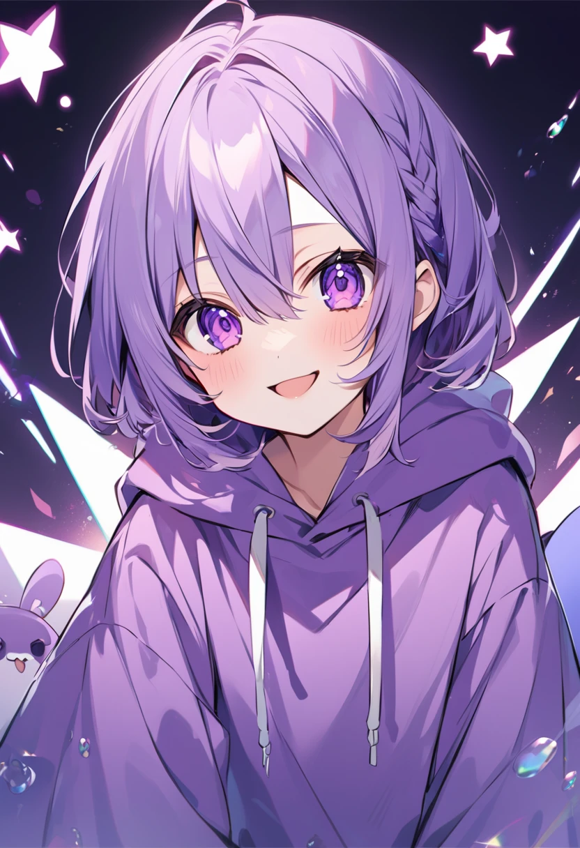 Keito。Purple Eyes。Purple hoodie。Cute Face