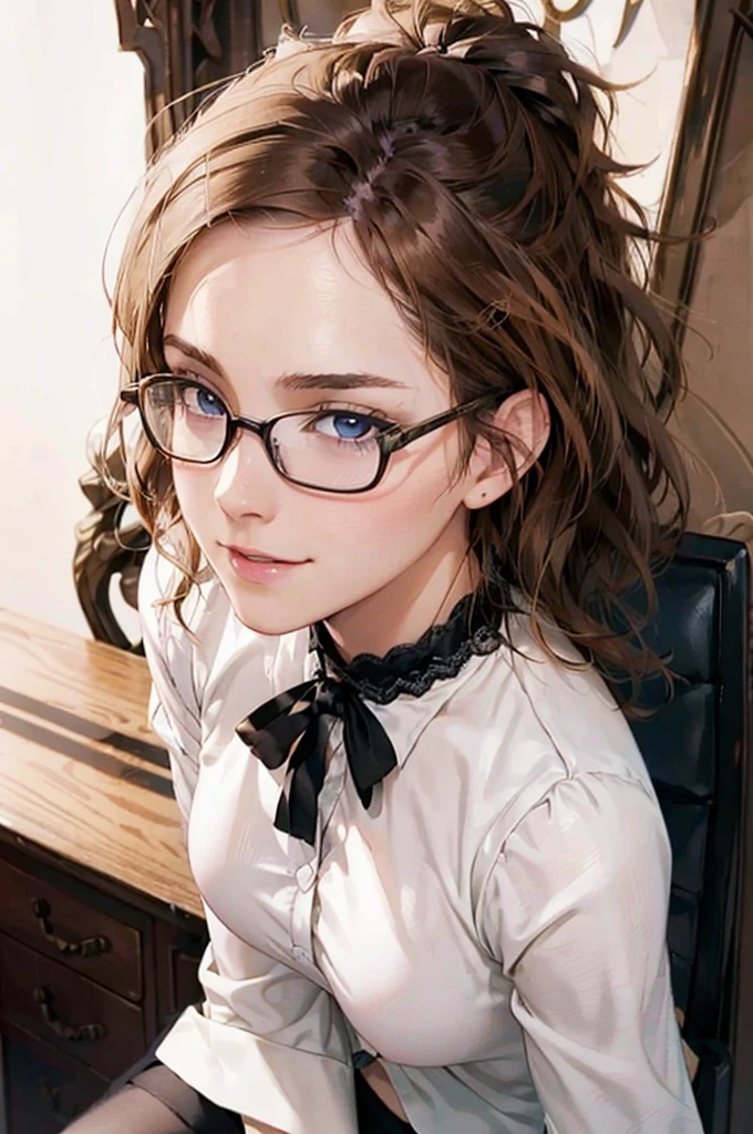 Masterpiece, 最high quality, high quality, High resolution, high quality texture, high quality shadows, High resolution, Beautiful details, Detailed CG, Detailed Texture, Realistic representation of face, Realistic, colorful, delicate, Cinematic Light, Side light, Lens flare, Ray Tracing, sharp concentrated, (1 Girl,concentrated:1.3), ( Intricate details, compensate, PureErosFaceV1:0.5), (細部まで美しいdelicateな顔, 緻密で美しいdelicateな瞳, Perfect Facial Proportions, Dense skin, Optimal ratio of four fingers to one thumb,Unified 8k wallpaper, Arms under chest, Modest chest, Wide Hips, Smooth upper abdomen, 35 years old, blue eyes, glasses, air fortress hair, blonde hair, house wife, the gaze of true love, lips of temptation, A look full of compassion ,a smile full of love, i love you, Acting lovey-dovey, I love you so much I'm crazy,
cabin attendant uniform,white blouse,tight fitting black skirt,black stockings, excellent secretary ,working as a secretary, wooden desk, wooden chair