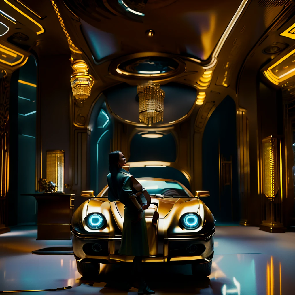 There are many wealthy people, Happy future city，Have pets, Different luxury cars, there are different types of people, Live together, There is a male protagonist