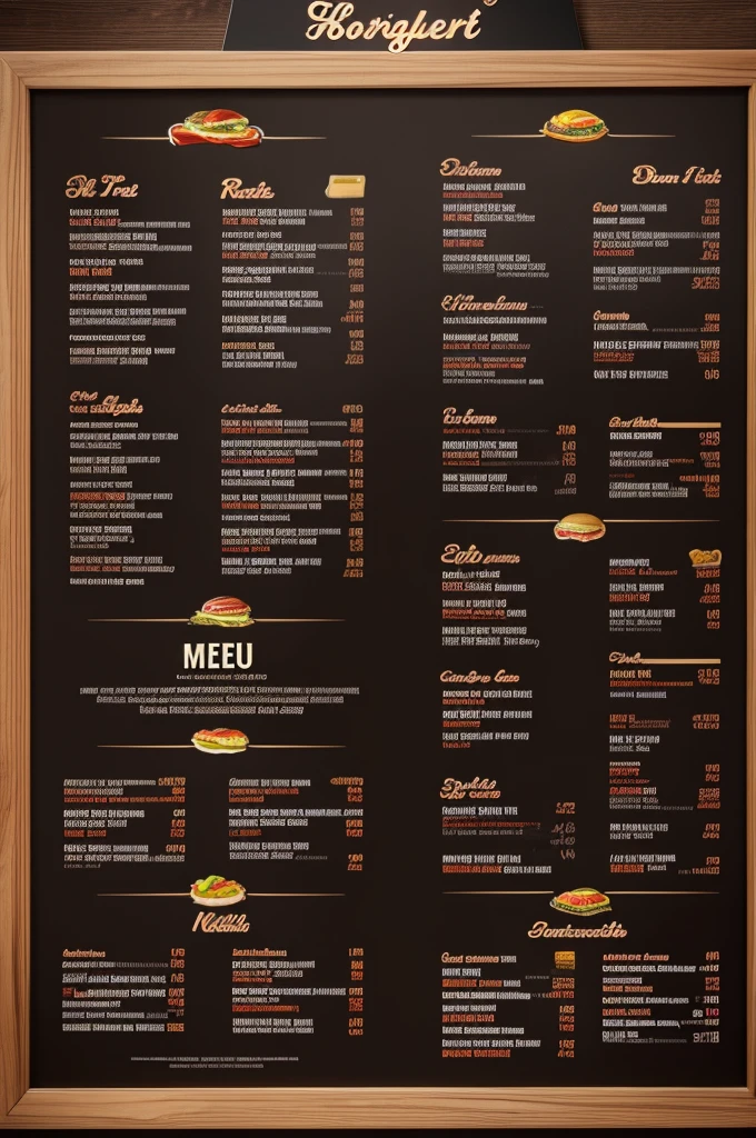 Menu of a hamburger restaurant in high resolution