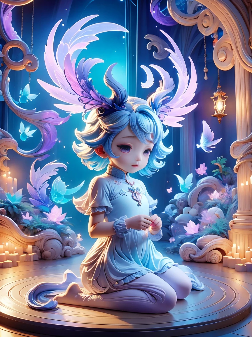 Chalk color style，I live in the sky，There are angel wings、8K，cute，cute大きな胸，Digital Art，high quality，Very detailed, Chalk color、Rounded、character