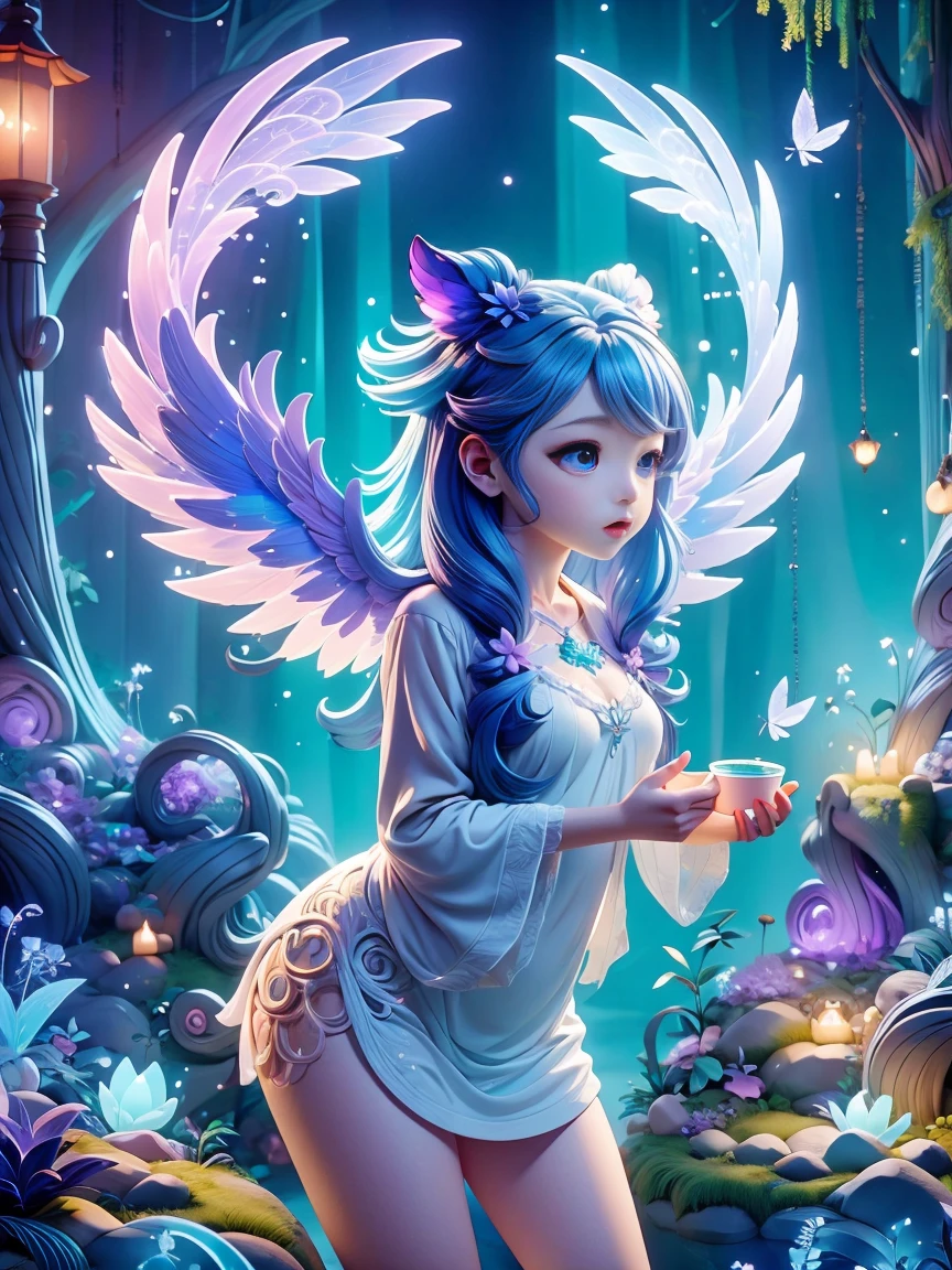 Chalk color style,I live in the sky,There are angel wings、8K,cute,cute大きな胸,Digital Art,high quality,Very detailed, Chalk color、Rounded、character