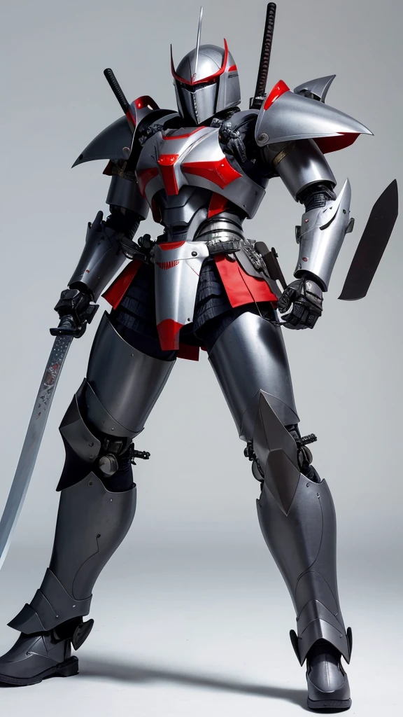 Close-up of a person holding a sword and katana, cyborg samurai, Covered in full body armor, Mecha Art, Knight in armor, Cool mecha style,  Warrior in armor, Mecha Warrior、It&#39;s dynamic