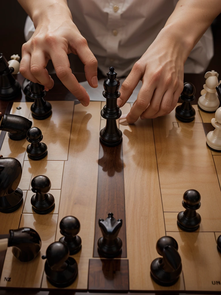 4 hands touching a chess pawn