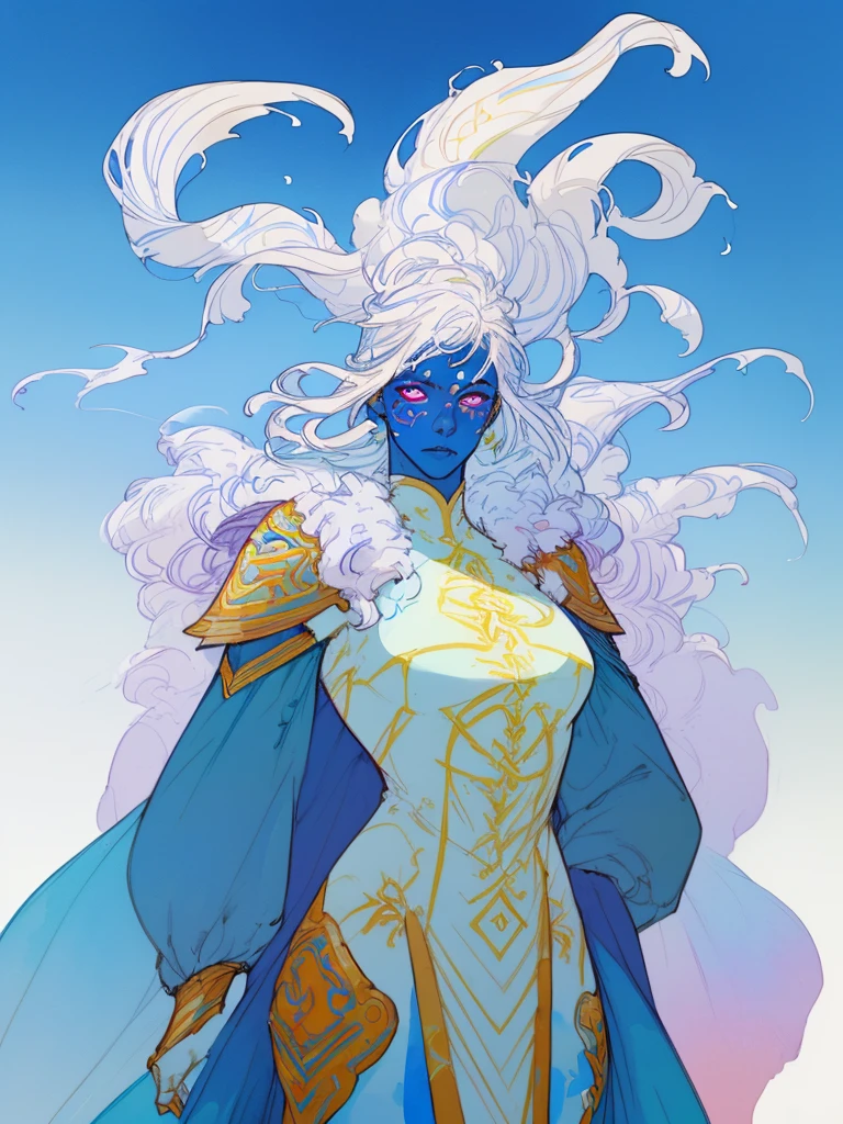 (work of art), 1girl concept art, glare eyes, prominent white body and facial markings, (full blue Skinned), colorful glowing energy streams, in elegant modest dress, White hair, Accurate anatomy, combat dress, Female One, modestly dressed, , 1 blue person_Skinned,
fancy,
absurderes, best qualityer,
(watercolor painting by gerald brom }