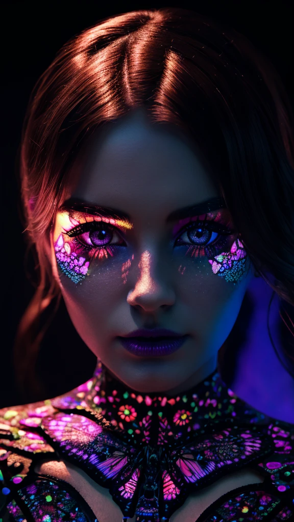 a colorful butterfly, intricate clockwork, glowing spider web, night light, 1girl, beautiful detailed eyes, beautiful detailed lips, extremely detailed face and eyes, long eyelashes, elegant dress, portrait, fantasy, vibrant colors, cinematic lighting, dramatic shadows, award winning digital art, masterpiece, ultra-detailed, 8k, photorealistic
