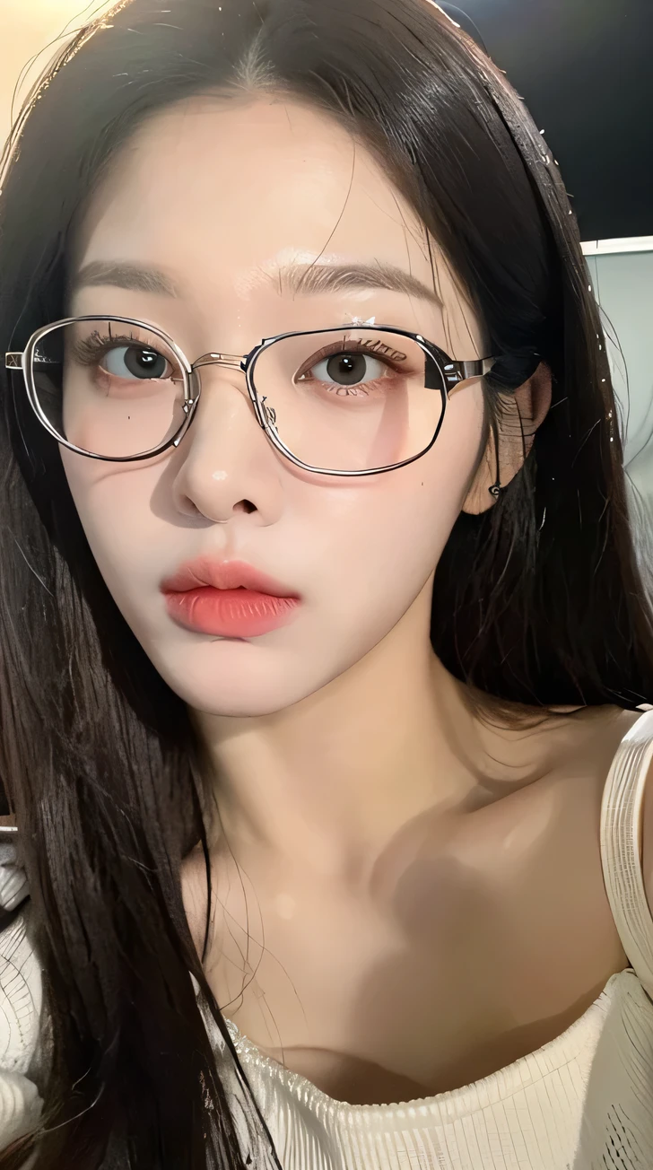 ((best quarity, 8k, Meisterwerk:1.3)), sharp focus:1.2, ,  long black hair,  (wearing glasses)

((Blue crop top)),   just showing his face.   pretty face. captivating. Bare face. and natural pink lips.  just showing her face.   pretty face. captivating.   make-up face. and lips with red lipstick.   _Highly detailed face，detailed eye，Double eyelide, make-up face. Pink lips