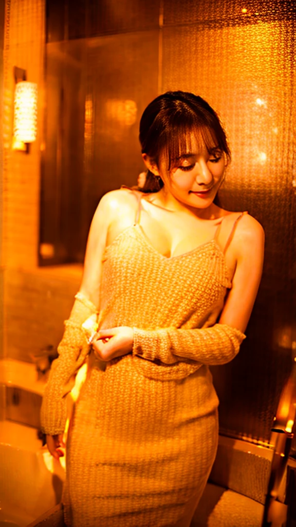 Ultra-realistic、high quality、high resolution、16K、Very cute Kyoko Fukada、
Super big breasts、whole body、
Sexy pose in the bathroom、