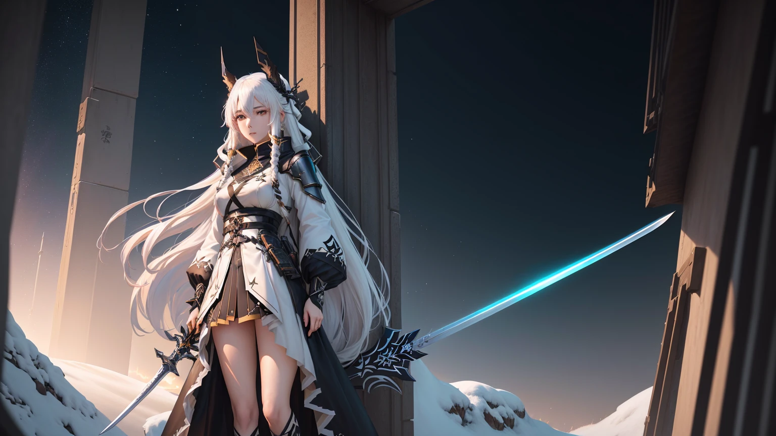 Anime girl with long white hair holding a sword in her hand, from Arknights, White-haired God, Spectacular artwork of anime, Arknights, anime art wallpaper 4k, anime art wallpaper 4k, Anime fantasy artwork, 4k anime wallpaper, Detailed anime art, Detailed anime artwork, Amazing anime 8k, Detailed digital anime art, anime wallpaper 4k
