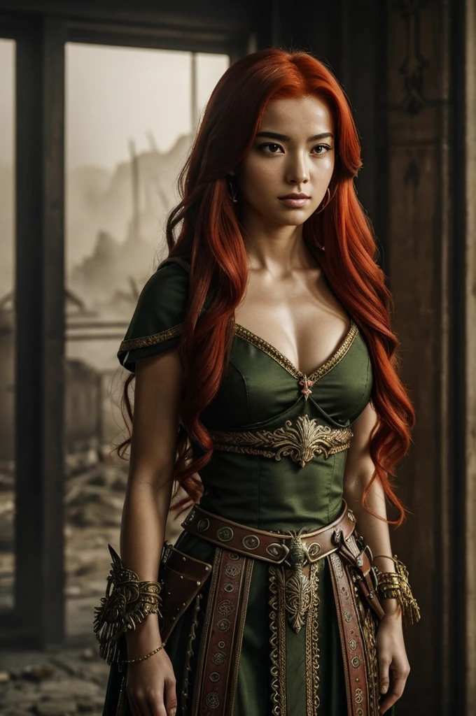 Prompts
Copy
An exuberant woman with red hair and olive skin. She is the princess of an apocalyptic world thrown into chaos. Only documents count. Ma lei disapprova sua padre l'imperatore ed è l'amante di un prigioniero che scriveva storie. Ora è nella sua veste notturna