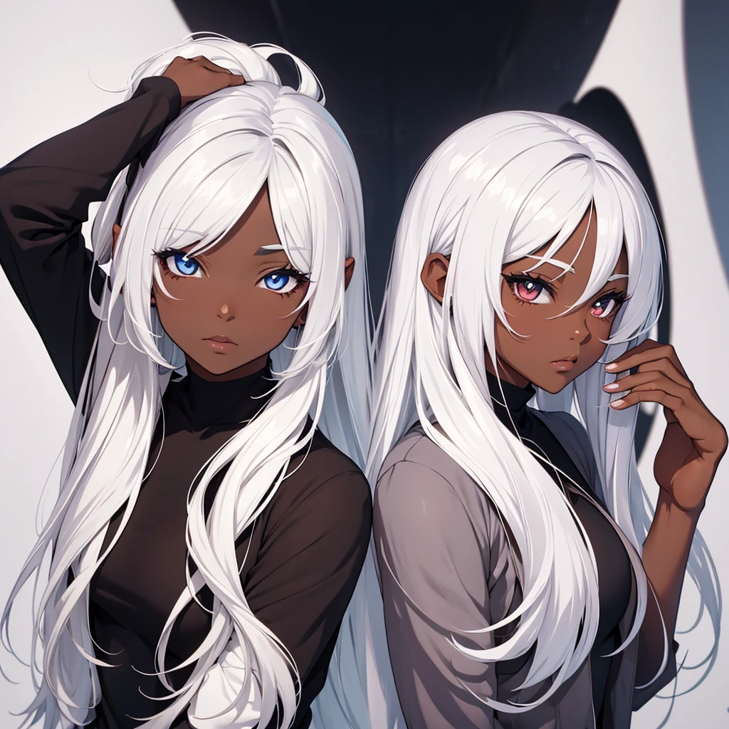 Dark skin anime femboy with white hair