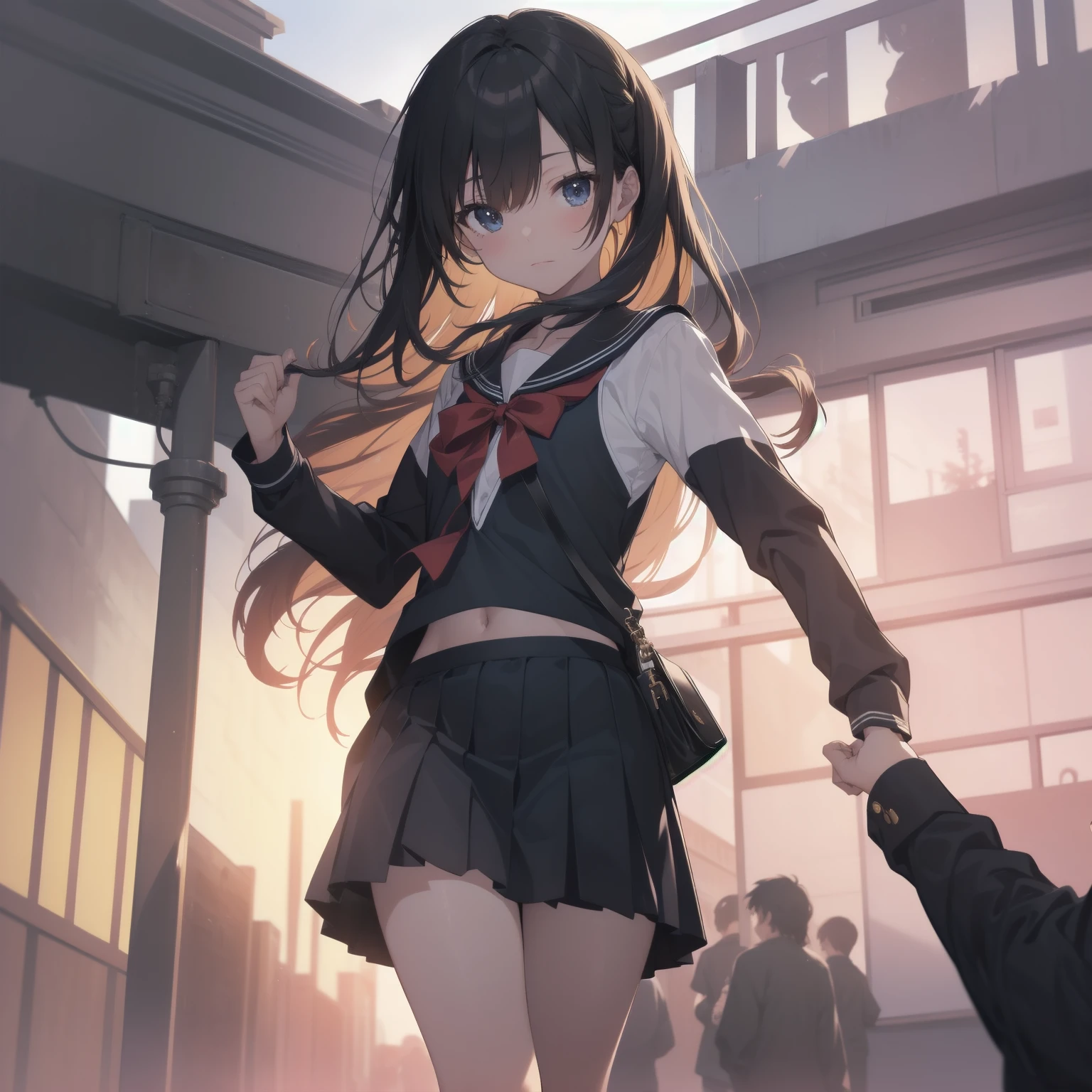 ultra-absurdres-Top quality by artist God, ultra-detailed, high resolution, anime moe artstyle, best anime 8k konachan wallpaper, pixiv contest winner, pool:2810, perfect anatomy,break, 1girl, (Please draw a girl walking sleepily to school alone. )break,(Solo,little female, 13-year-old:1.3),Full limbs, complete fingers,a junior high school student, (very short hair), short cut, flat chest, , small butt, small black eyes, beautiful detailed eyes, well-proportioned iris and pupils, expressive eyes, highres detailed hair, soft expression, salor school_uniform, sailor collar, serahuku, bow, pleated skirt,(Detailed Lighting), (Detailed background), in the School commute route. break,super detailed skin, Best cinematic lighting powered by famous artist, 8k,beauty illustration,photoshop_(medium),very aesthetic,break,((artist:saiguchi_otoufu )), artist:clamp ,artist:carnelian ,artist:kantoku ,